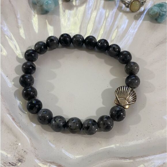 Larvikite handmade crystal bracelet shell charm 7” average wrist - Picture 2 of 2